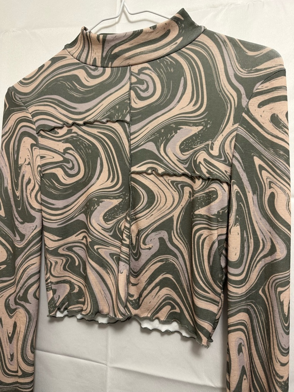 Topshop Marble Swirl Long Sleeve Crop Top in Sage and Cream Women’s Size US 4-6 - Picture 3 of 6